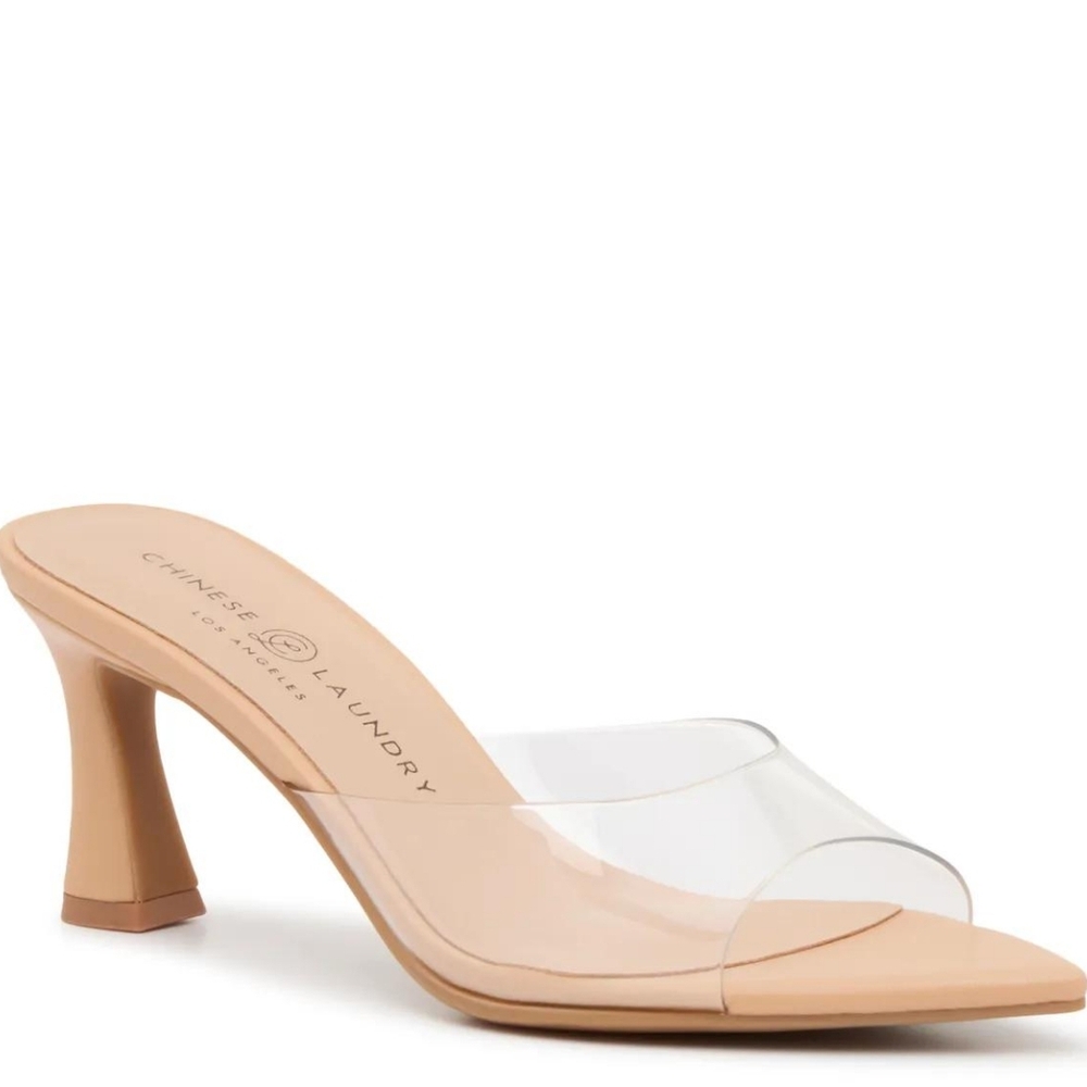 Chinese Laundry Beige Clear Strap Mule Heel